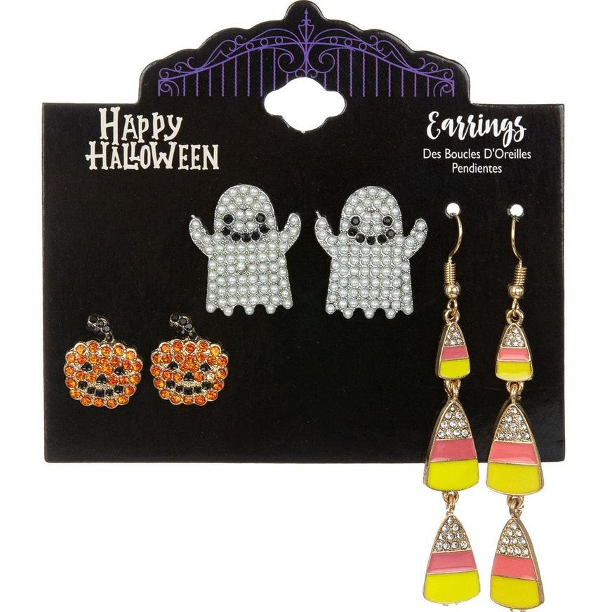 Pumpkins, Ghosts & Candy Corn Halloween Earring Set, 3ct