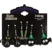 Black Cats, Spider Sorcerers & Witch's Feet Halloween Earring Set, 3ct