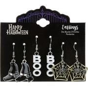 Witch Hats, Spiders & Boo Halloween Earring Set, 3ct