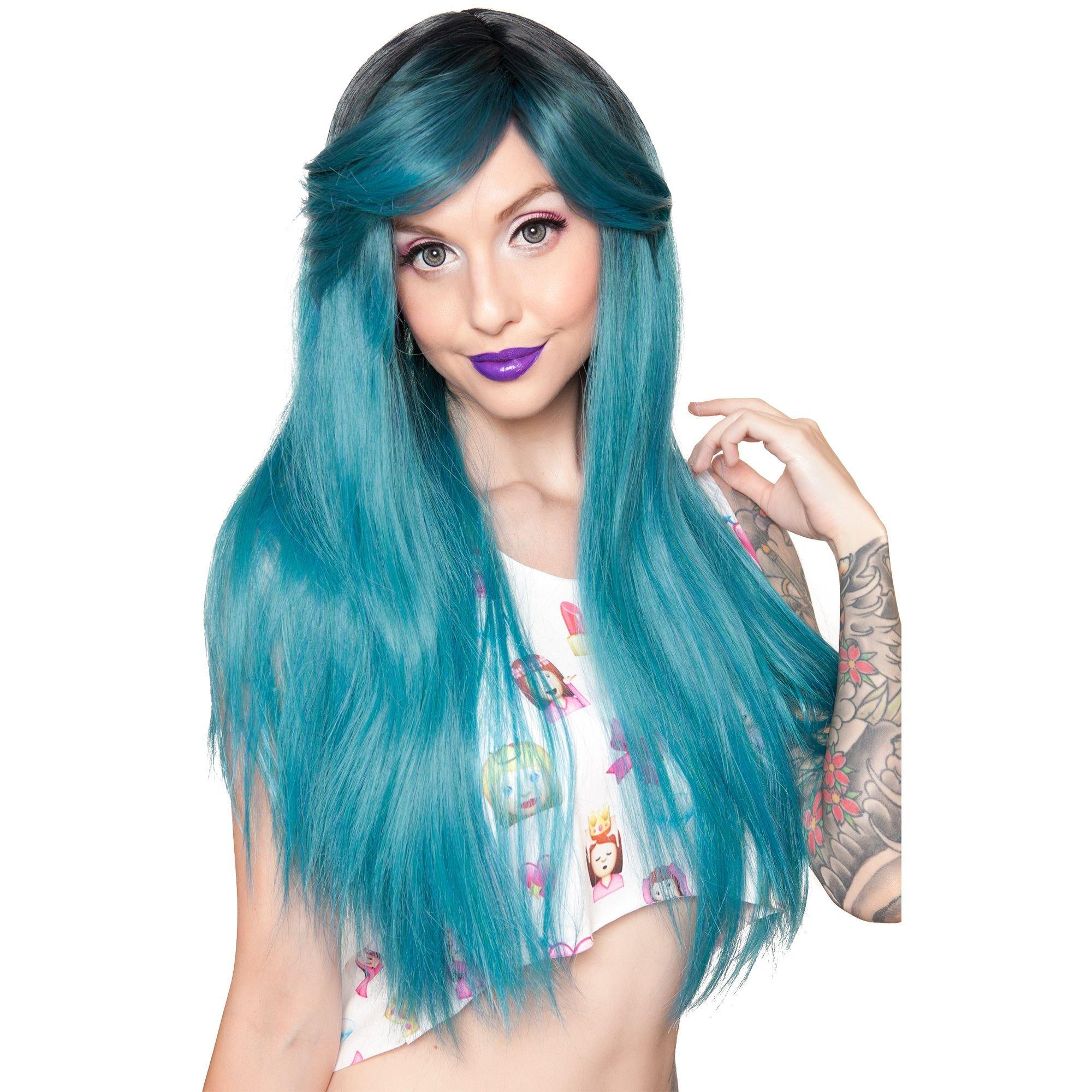 Long turquoise outlet wig