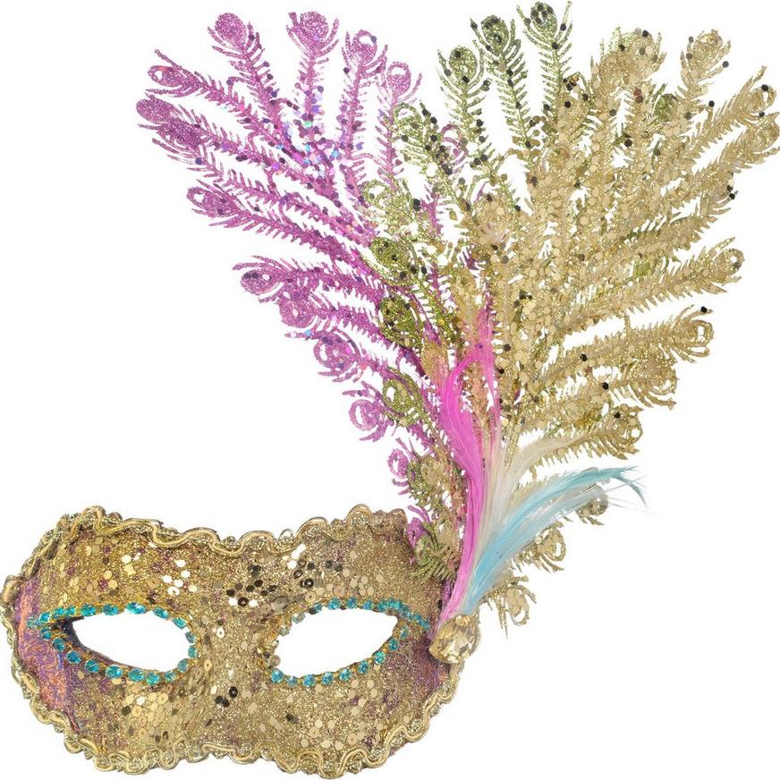 Purple, Green, & Gold Peacock Feather Masquerade Mask