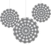 Gray & White Buffalo Plaid Paper Fan Decorations 3ct 