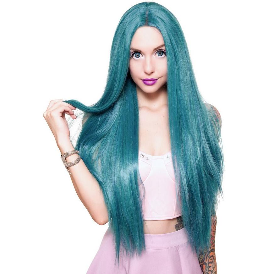 Yaki Lace Front Straight Turquoise Wig