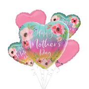 Ombre Floral Mother's Day Heart Balloon Bouquet, 5pc
