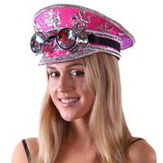 Pink Sequin Music Festival Captain Hat with Spike Stud Kaleidoscope Goggles