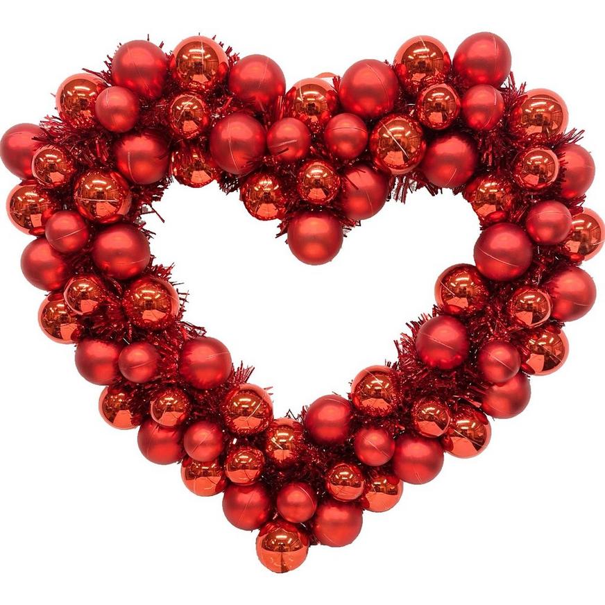 Red Heart Ornament & Tinsel Wreath