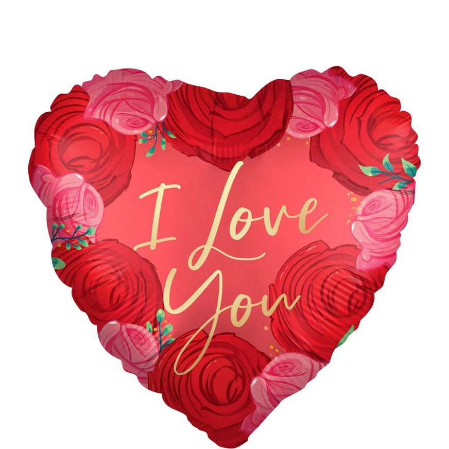Pink & Red Rose Satin I Love You Heart Foil Balloon, 18in