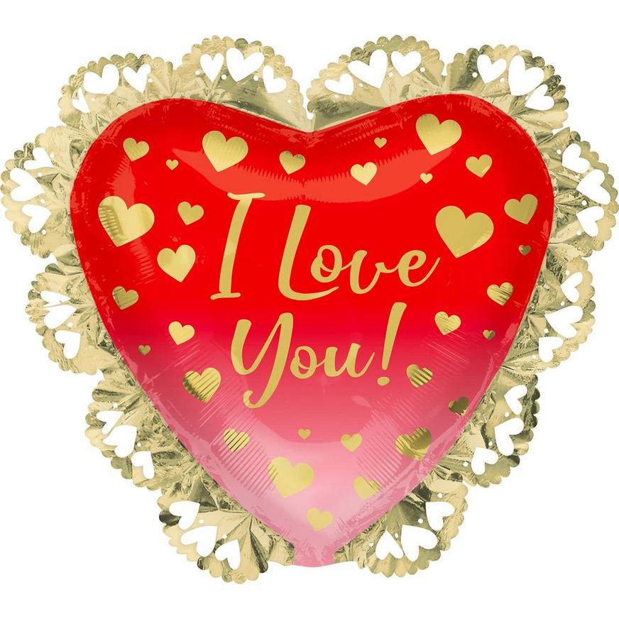 Gold, Pink & Red Ombre I Love You Heart Foil Balloon, 23in x 21in