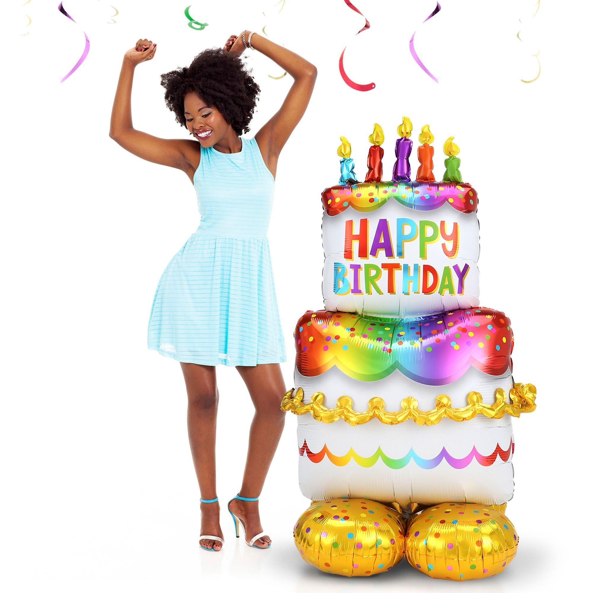happy birthday cake and balloons
