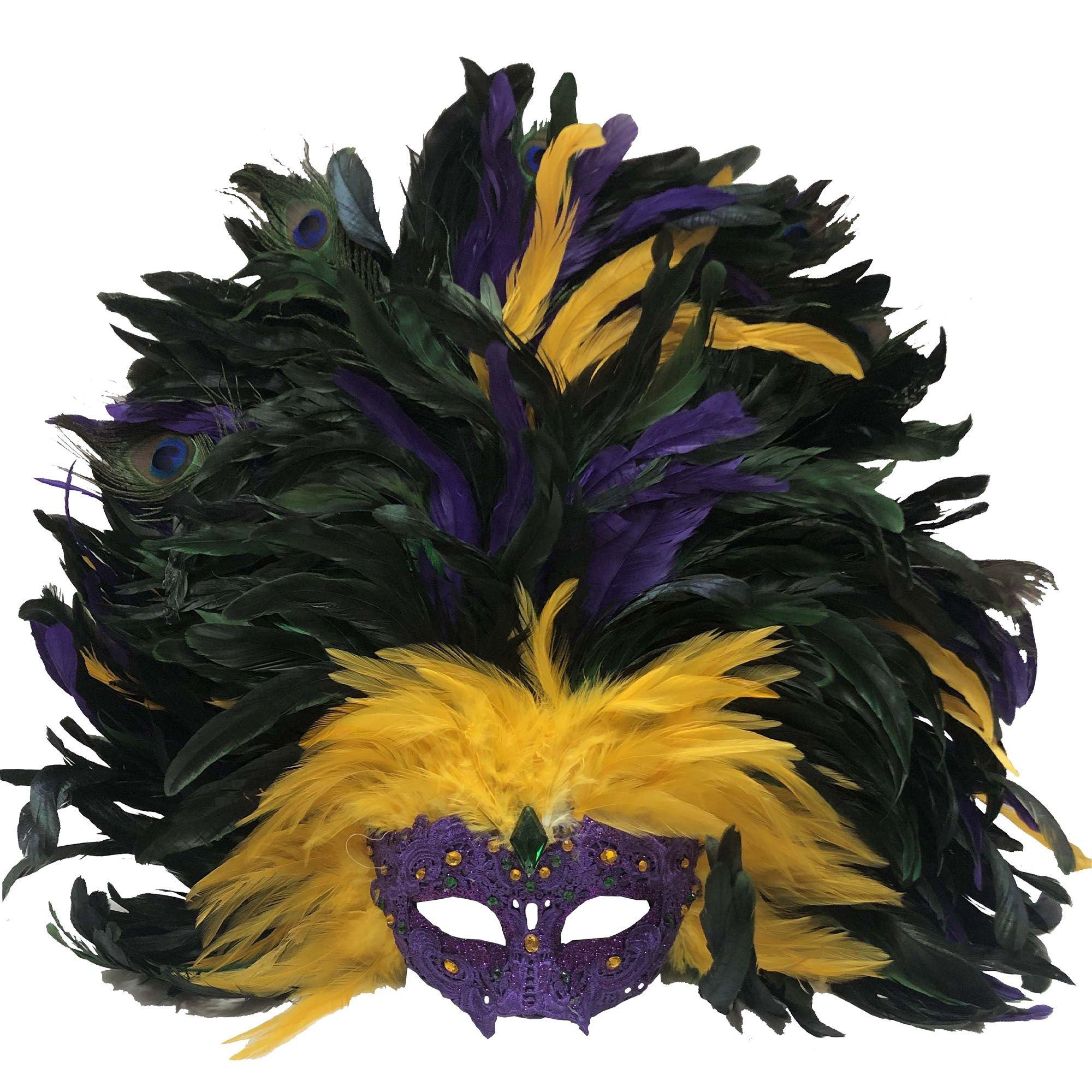 Feather Mardi Gras Masquerade Mask 6 1/2in x 13in