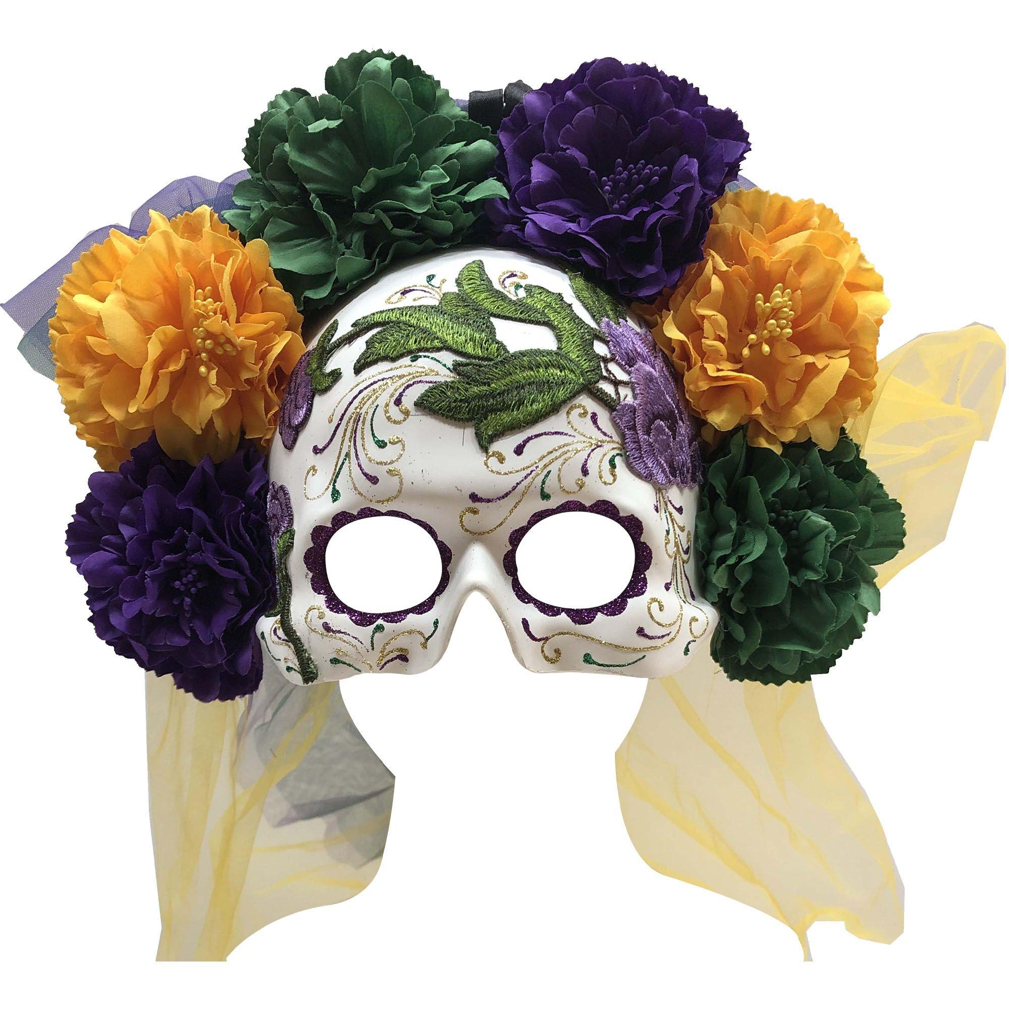 Day of the Dead Veil Half Mask 12in x 9in | Party City