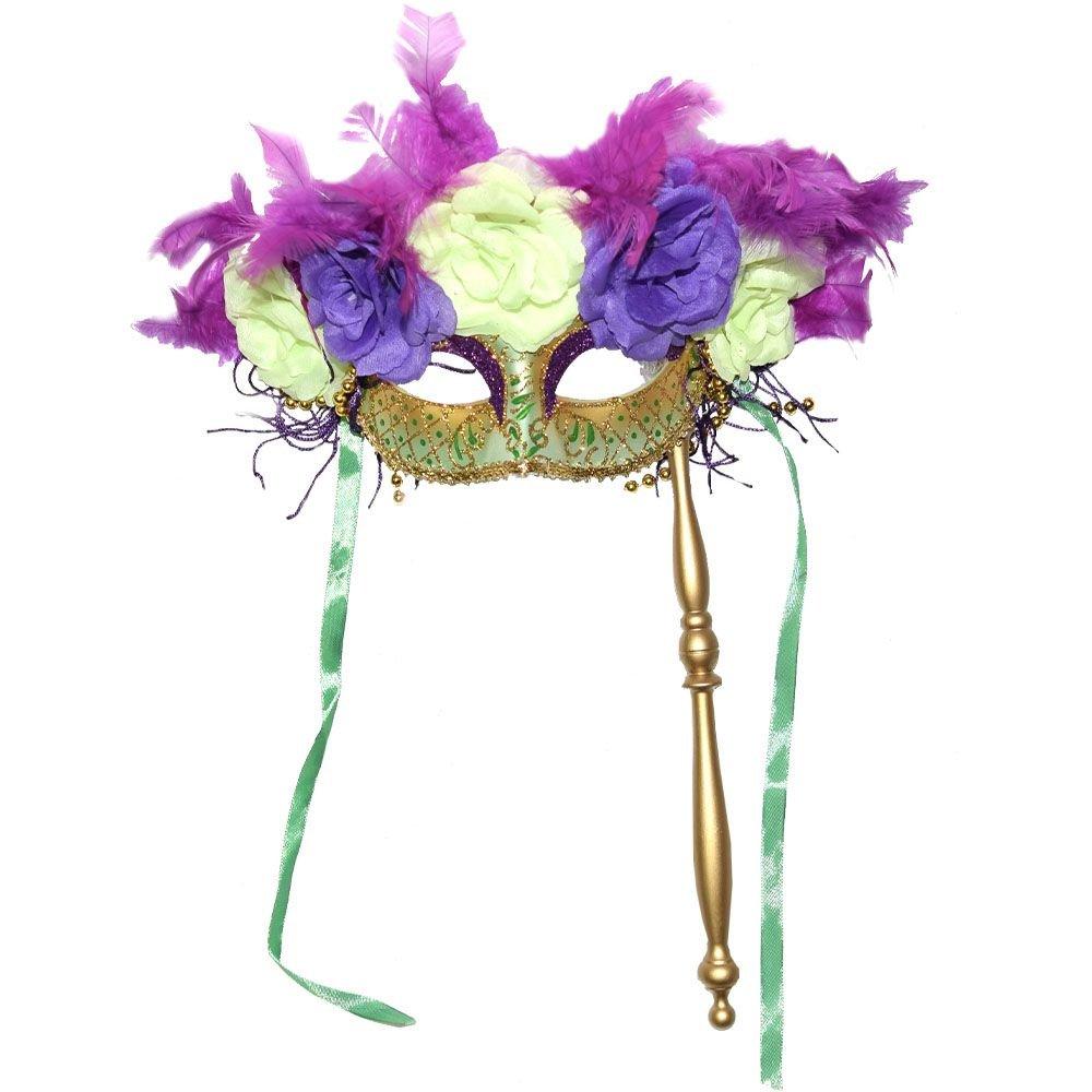 Light-Up Floral Masquerade Mask on Stick 5in 8in City