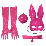 Adult Bright Pink Latex Bunny Costume Accessory Kit