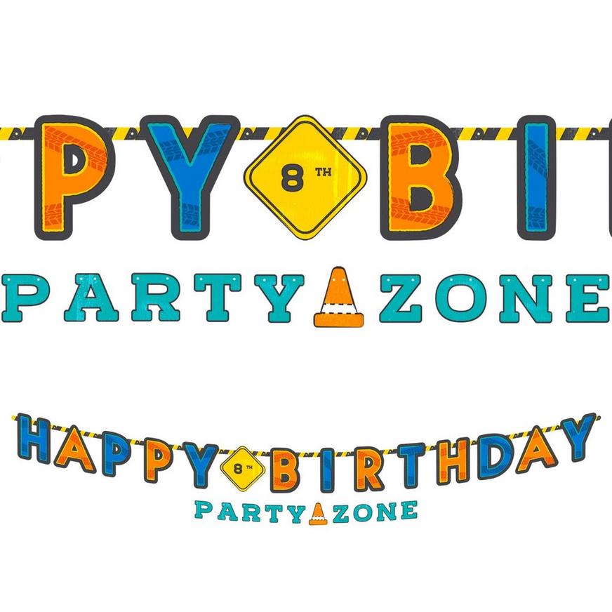 Customizable Construction Party Birthday Letter Banner with Accent Banner