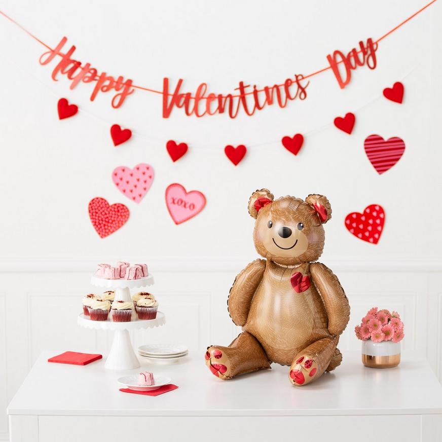 Air-Filled Valentine's Day Teddy Bear Foil Balloon, 17in x 20in