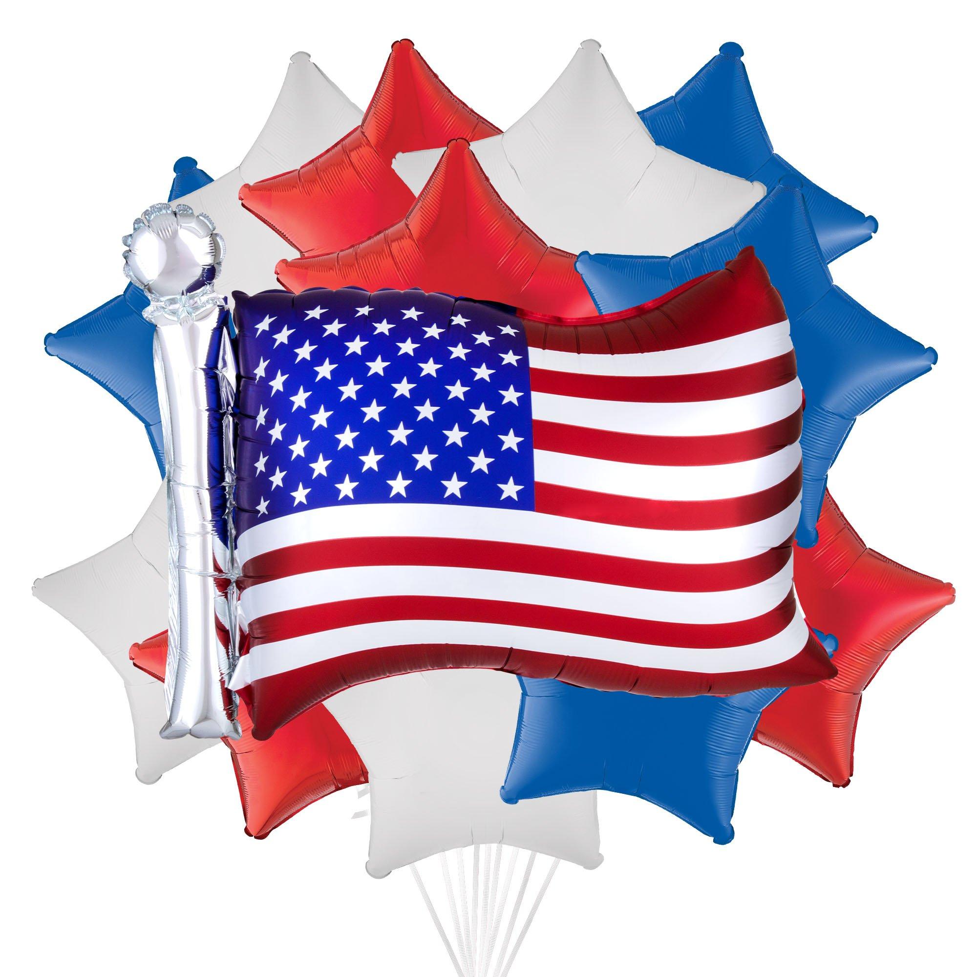 Patriotic Flag & Stars Premium Balloon Bouquet with Balloon Weight, 14pc
