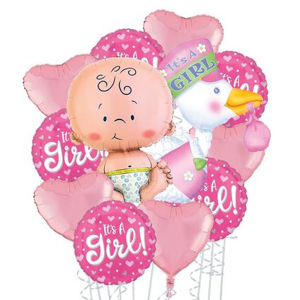 It's a Girl Stork Deluxe Balloon Bouquet, 12pc