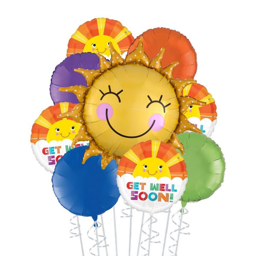 Multicolor Get Well Soon Sunshine Deluxe Balloon Bouquet, 9pc
