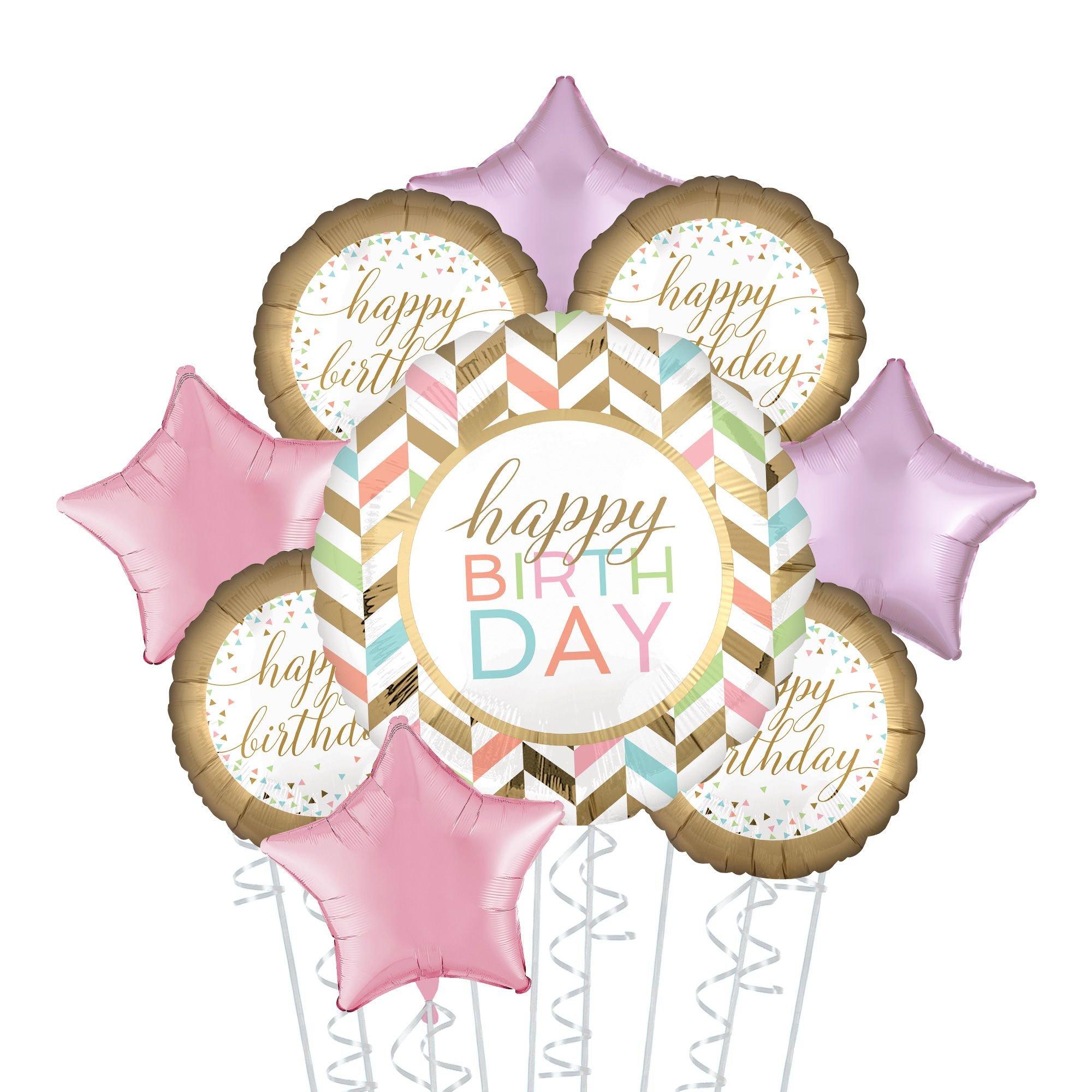 Gold Pastel Happy Birthday Deluxe Balloon Bouquet 9pc Party City