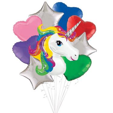 Deluxe Rainbow Unicorn Foil Balloon Bouquet, 9pc
