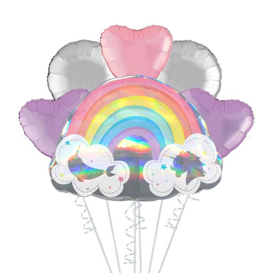 Iridescent Magical Rainbow Deluxe Balloon Bouquet, 6pc