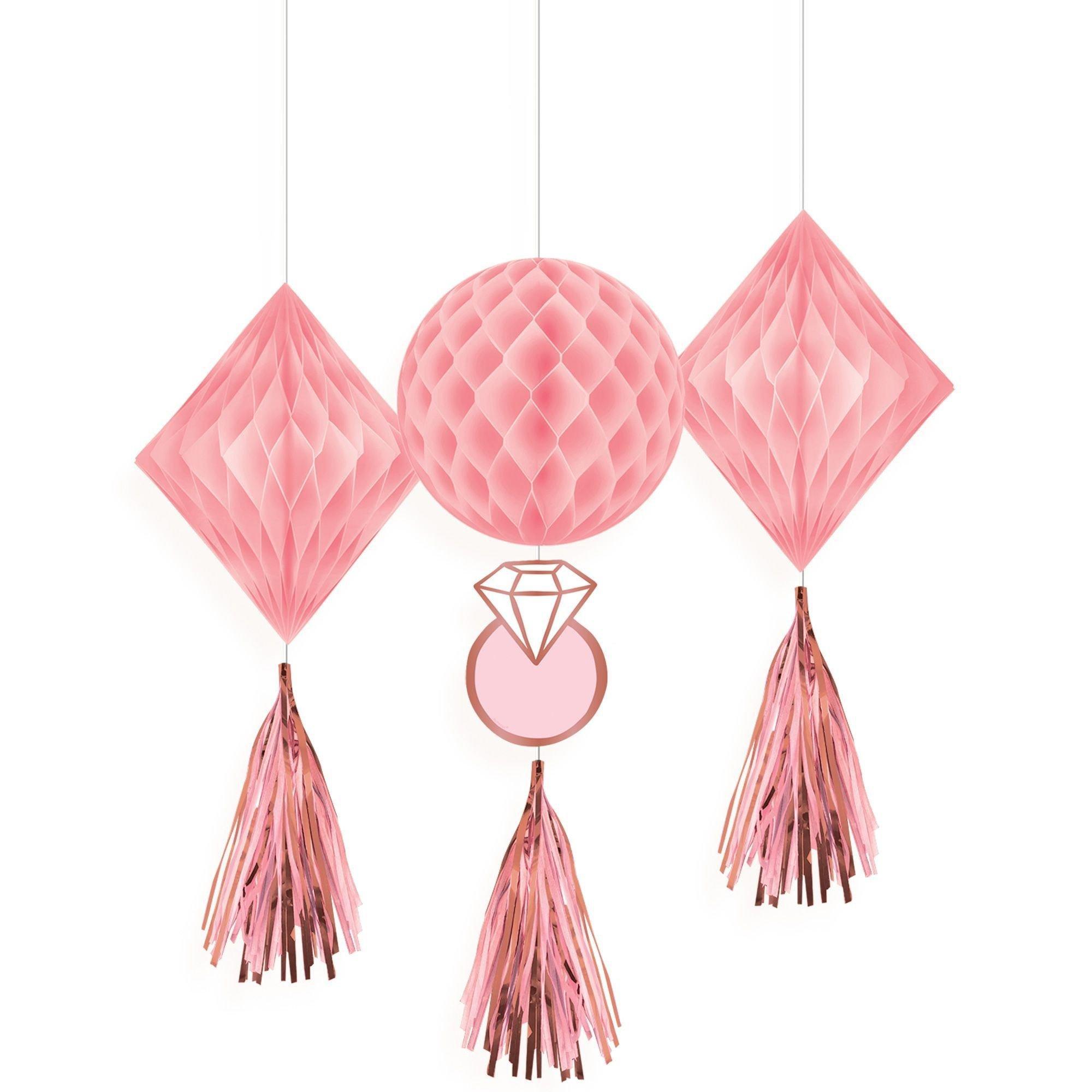 Set of 3 Pink Honeycomb Decorations, Bachelorette Decorations