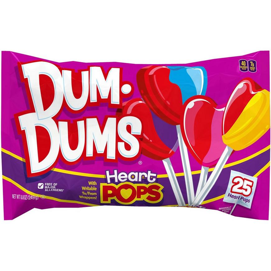 Dum-Dums Valentine's Day Heart Pops, 8.8oz, 25ct - 4 Fruity Flavors
