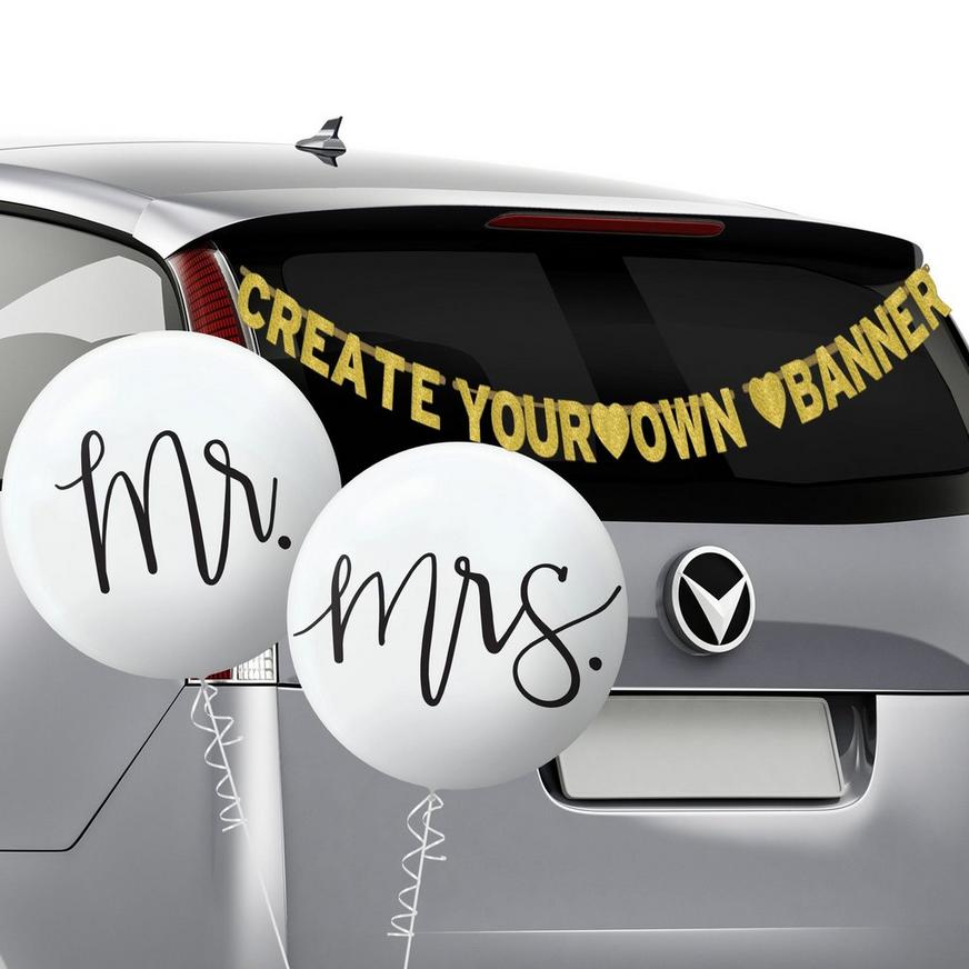 White & Gold Just Married Car Decorating Kit