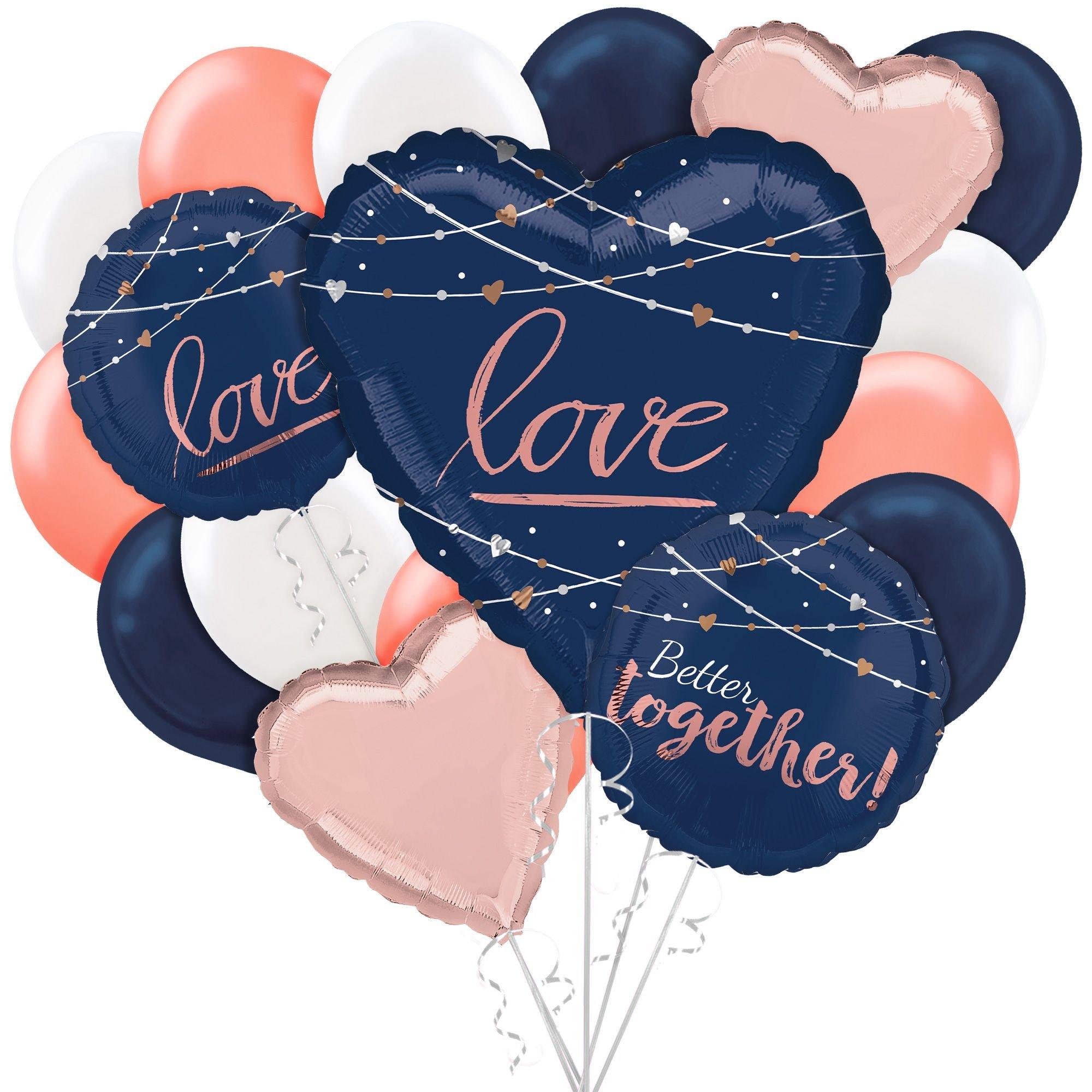 Navy & Rose Gold Wedding Balloon Bouquet, 17pc