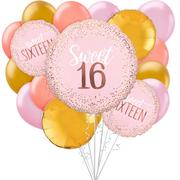 Blush Pink & Gold Sweet 16 Balloon Bouquet, 17pc
