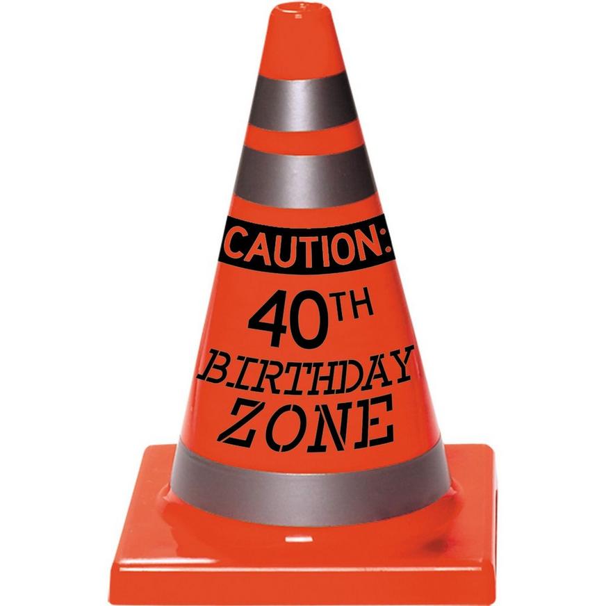 40th Birthday Safety Cone Plastic Decoration, 4.5in x 6.5in