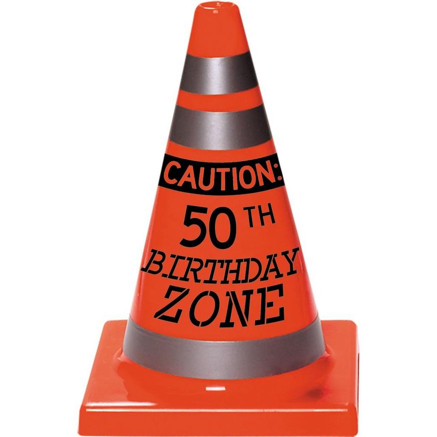 50th Birthday Safety Cone Plastic Decoration, 4.5in x 6.5in