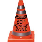 60th Birthday Safety Cone Plastic Decoration, 4.5in x 6.5in