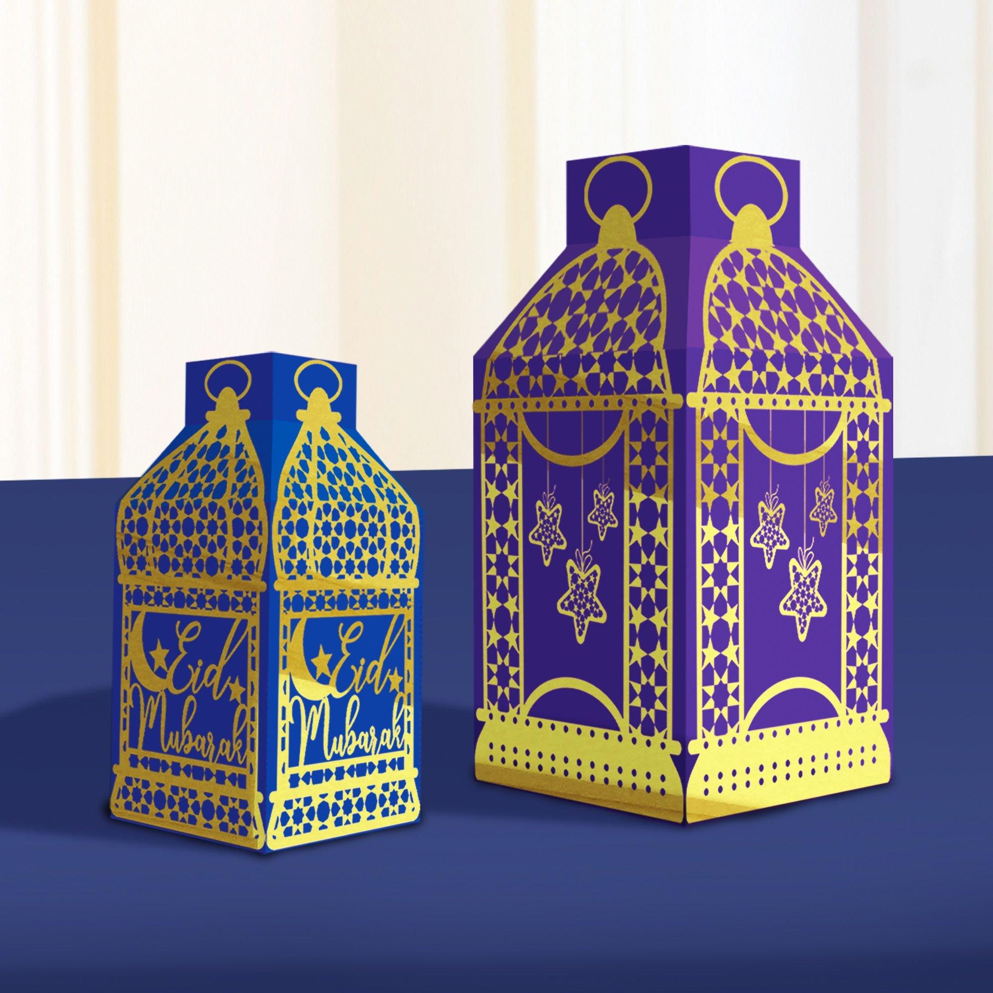 Eid Paper Lanterns, 5ct, Hanging Decorations, 3 Large Lanterns (8.5in