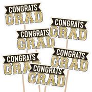 Black & Gold Congrats Grad Centerpiece Sticks, 6ct