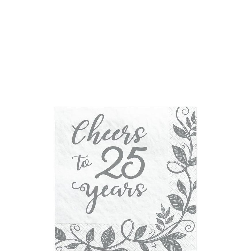 Silver Cheers to 25 Years Anniversary Paper Beverage Napkins, 5in, 16ct