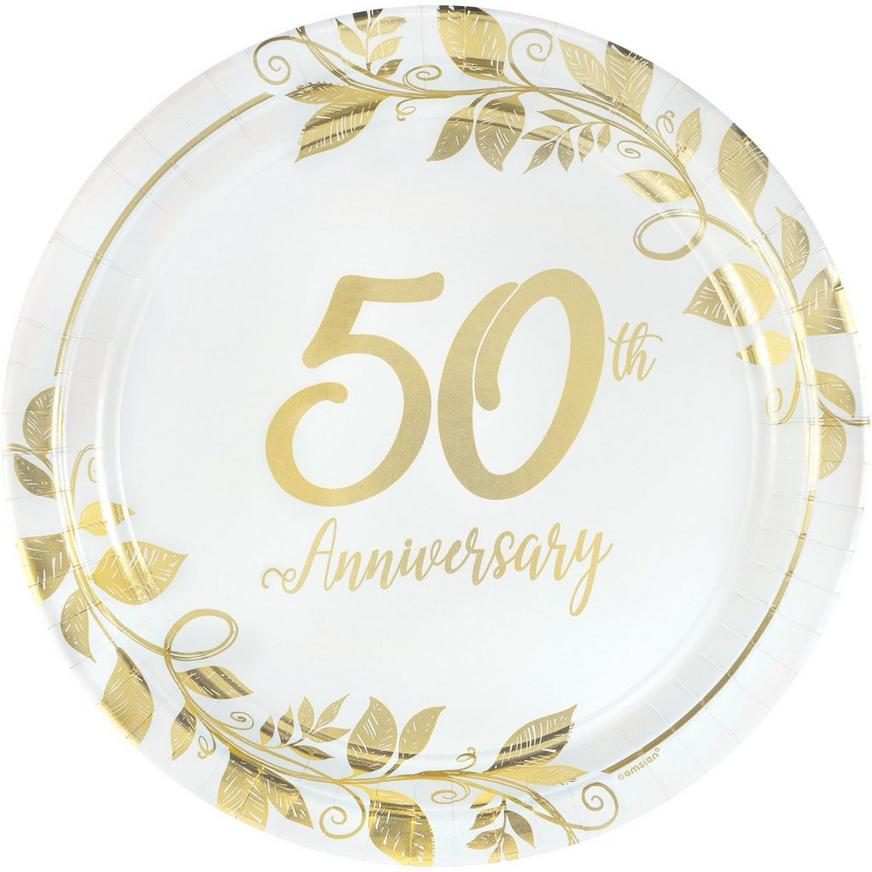 Metallic Gold Happy 50th Anniversary Paper Dinner Plates, 10.5in, 8ct