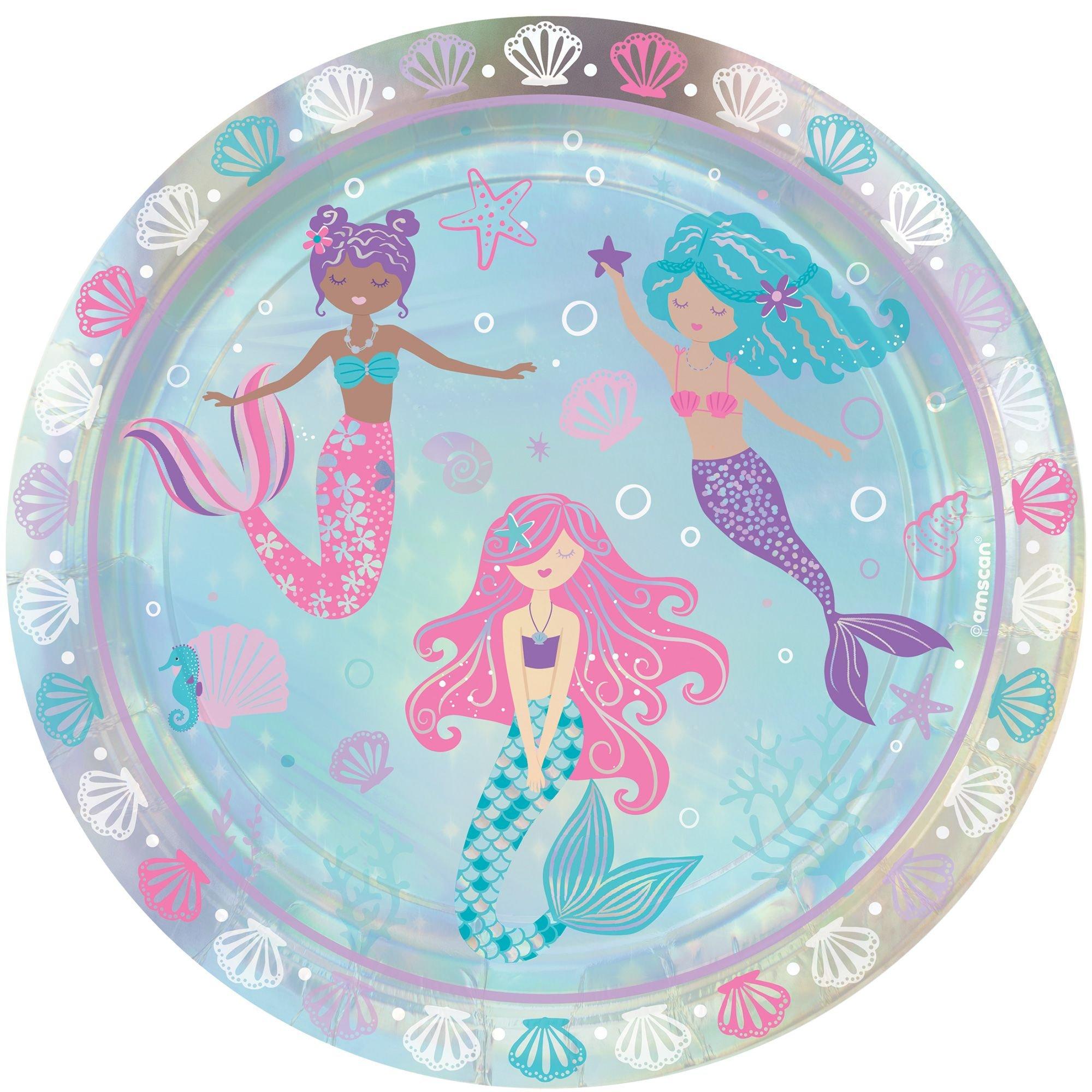 Iridescent Shimmering Mermaids Paper Lunch Plates, 9in, 8ct