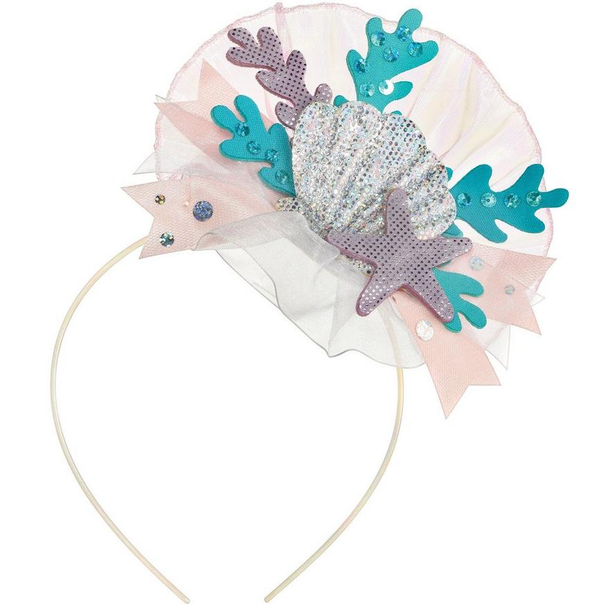 Iridescent Shimmering Mermaids Seashell Fabric & Plastic Headband, 4.5in x 9in