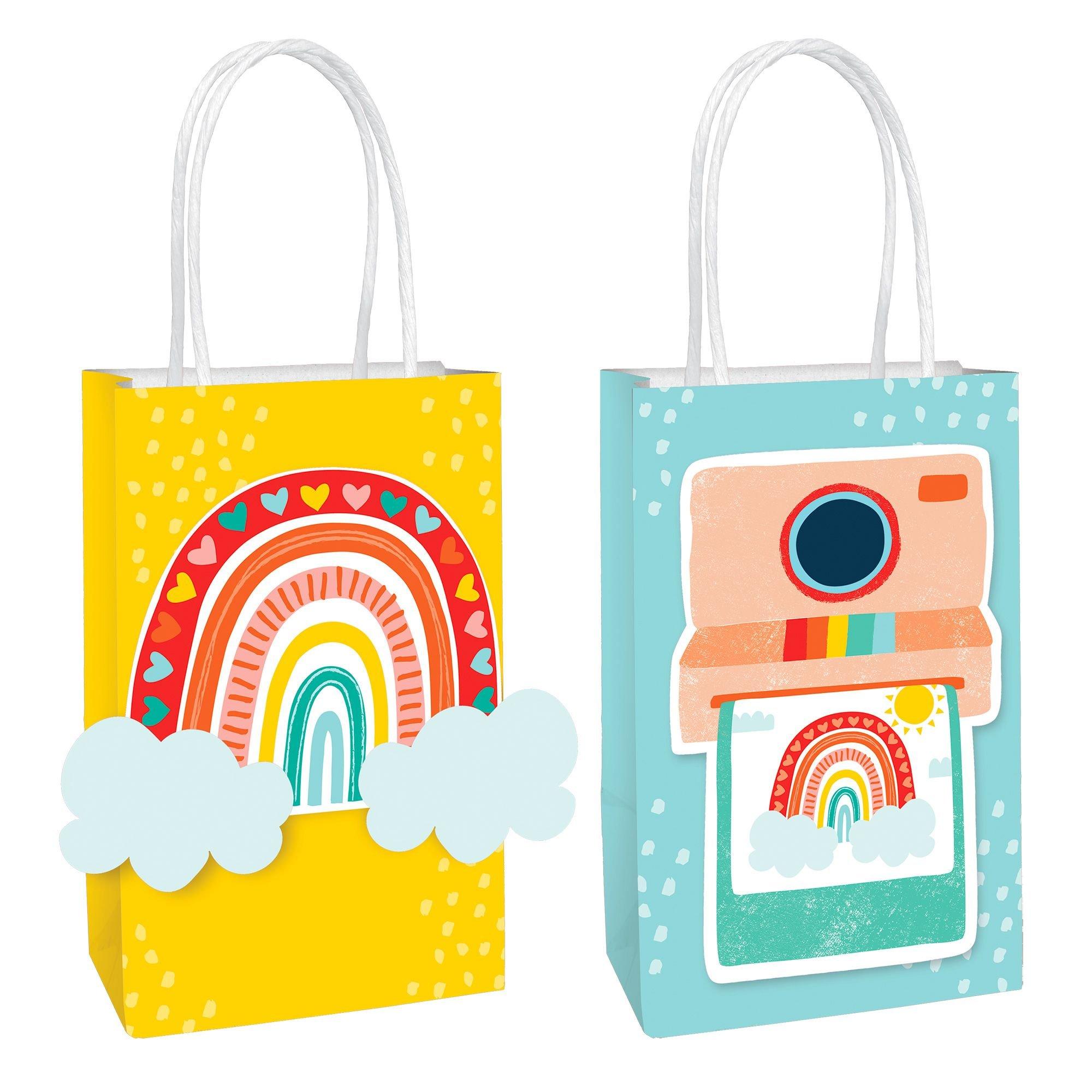 GITMIWS 32 Pcs Rainbow Party Gift Bags with Tissue - 8.7 Small Solid Color Kraft Paper Bags with Handles, Colorful Rainbow Party Favor Paper Goodie