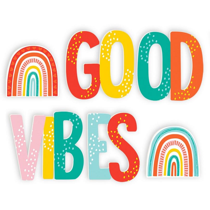 Good Vibes Plastic Letter Yard Sign Set - Retro Rainbow