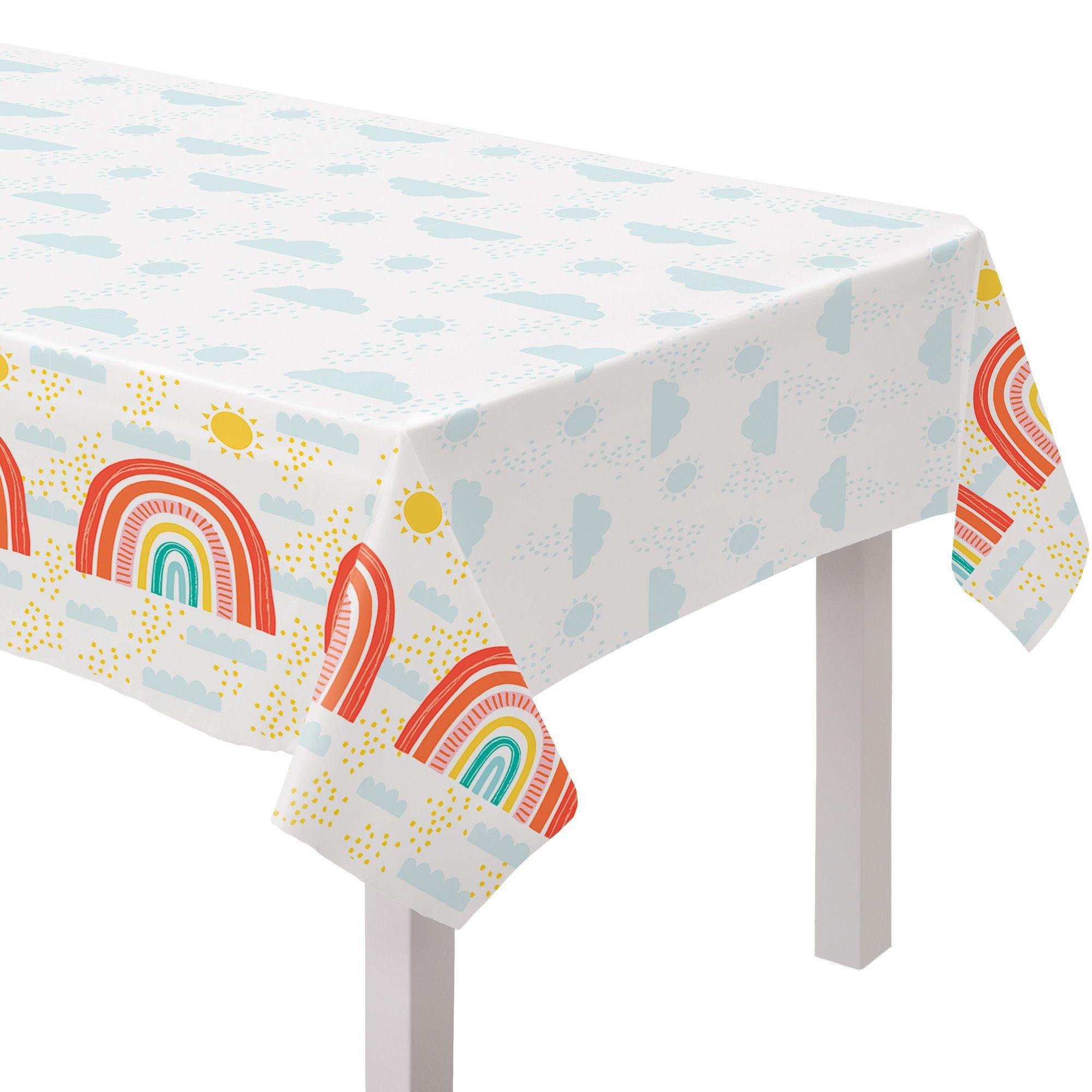 Retro Rainbow Plastic Table Cover, 54in x 96in