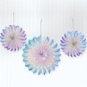 Iridescent Luminous Rainbow Foil Fan Decorations, 3ct