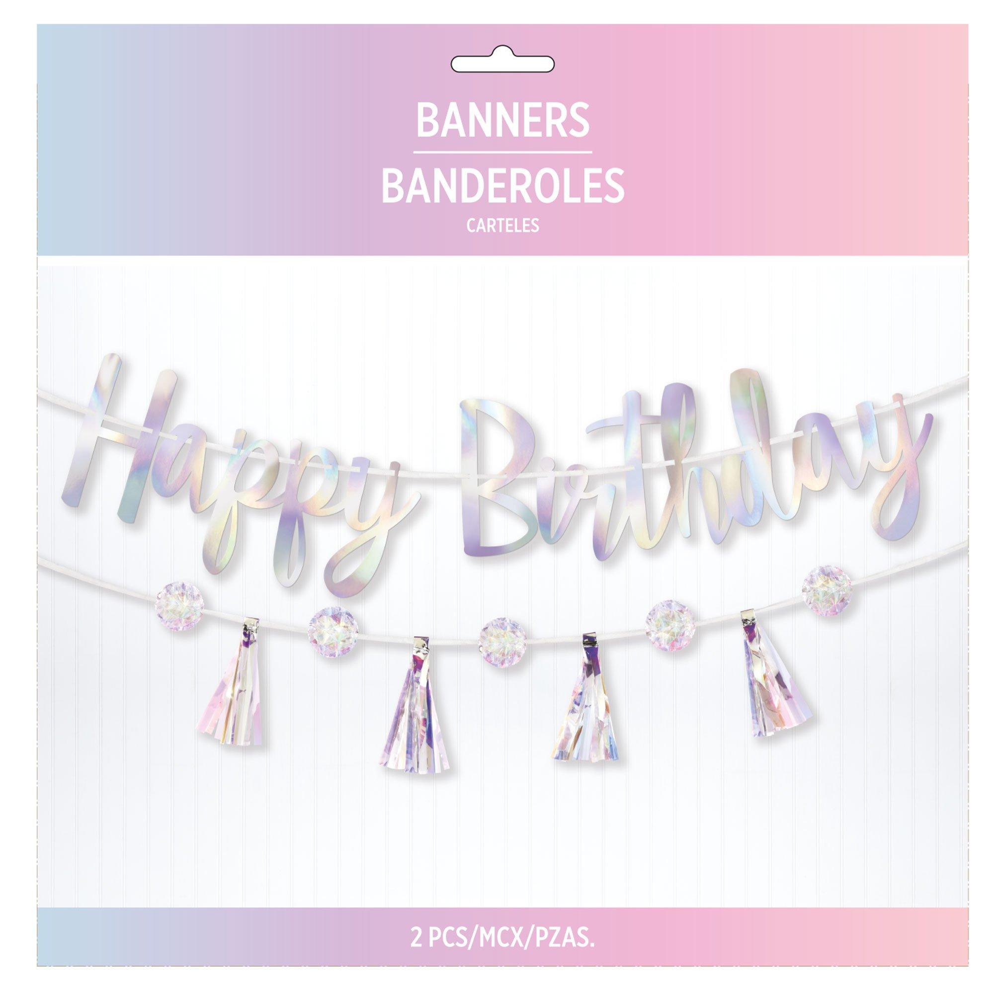 Iridescent Luminous Birthday Banners, 2ct