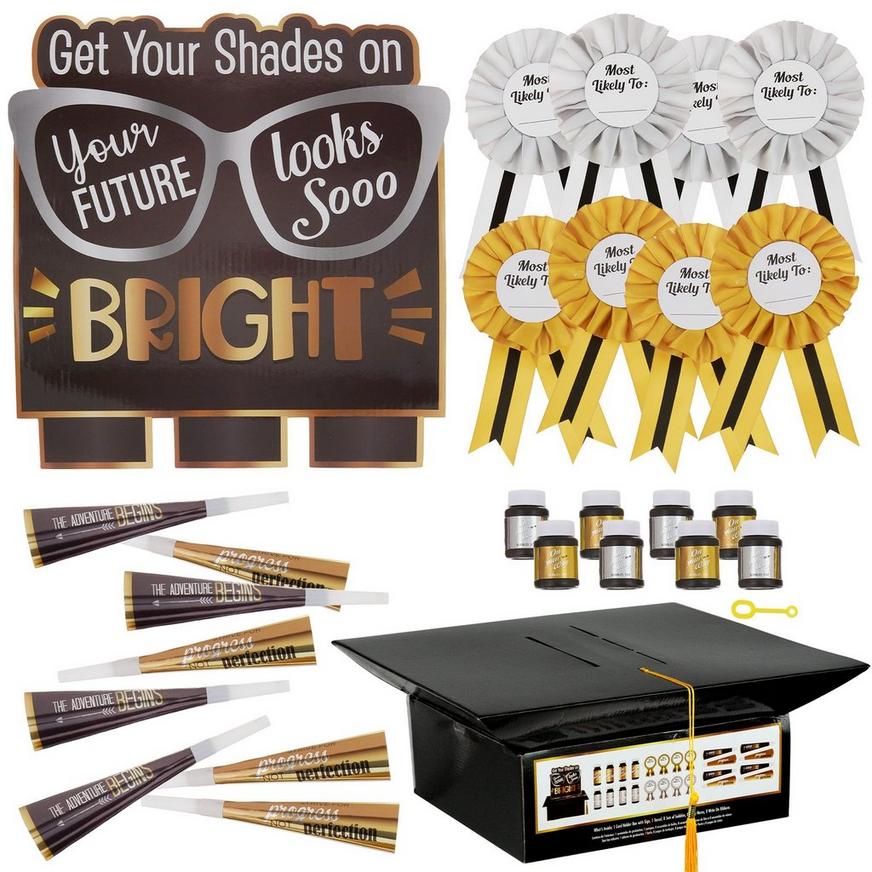 Black, Silver & Gold Bright Future Graduation Party Kit for 8 Guests