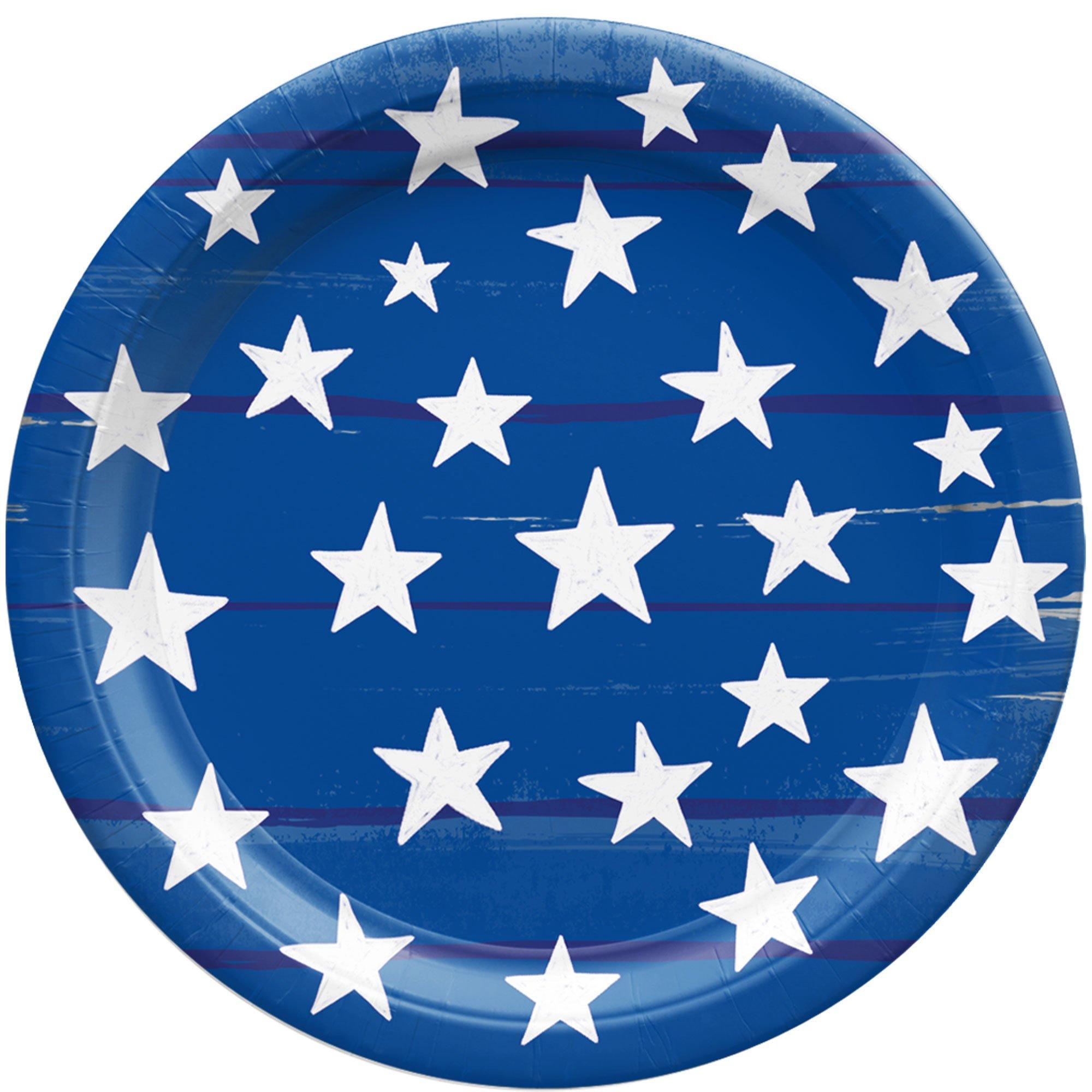 Painted Patriotic American Flag Paper Dessert Plates, 6.75in, 50ct