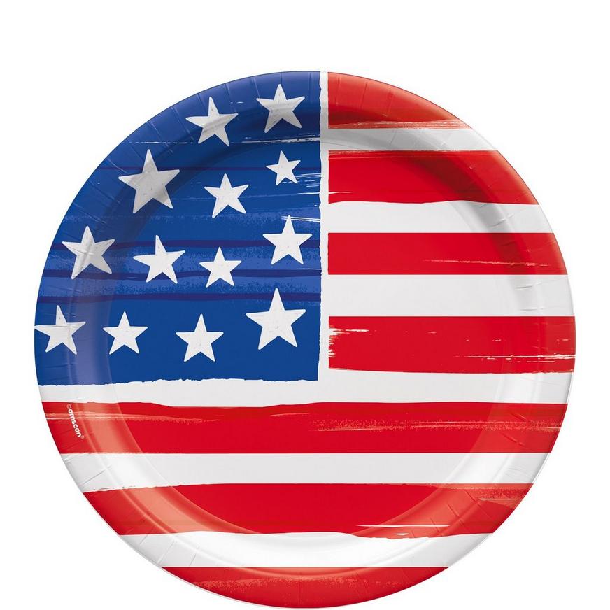 Painted Patriotic American Flag Paper Lunch Plates, 8.5in, 50ct