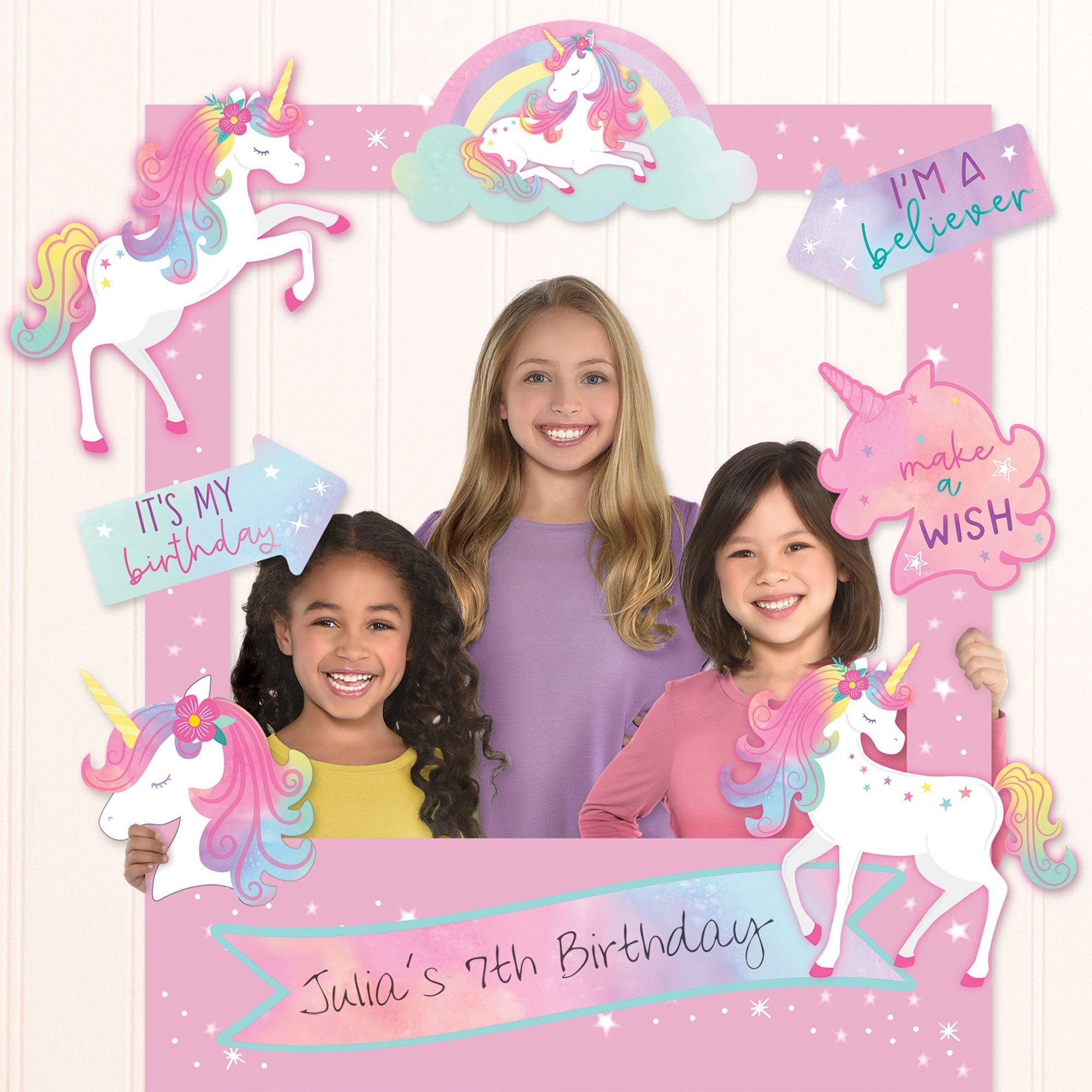 Enchanted Unicorn Customizable Birthday Photo Frame Kit, 30in x 35in Party City