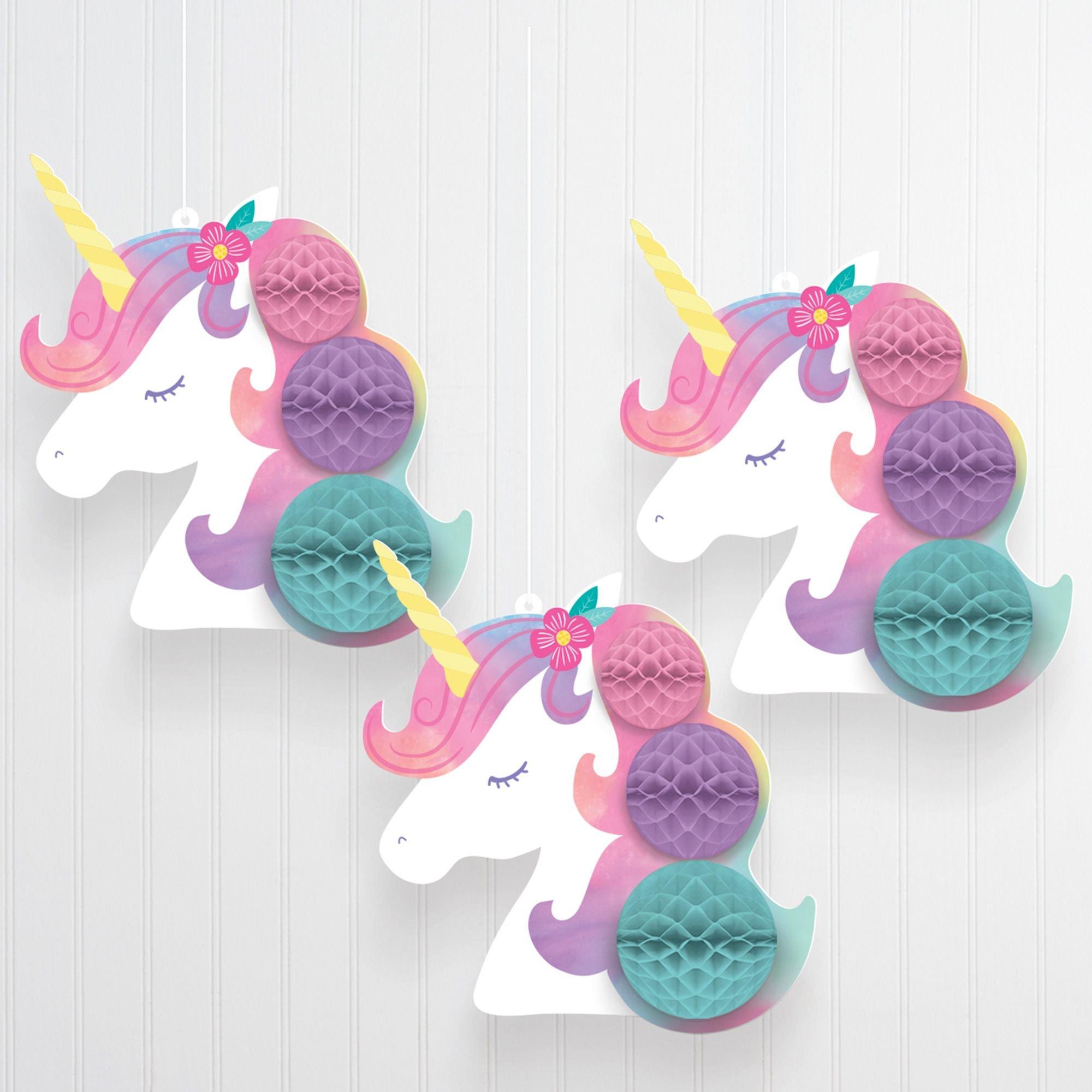 Enchanted Unicorn Honeycomb Decorations, 3ct