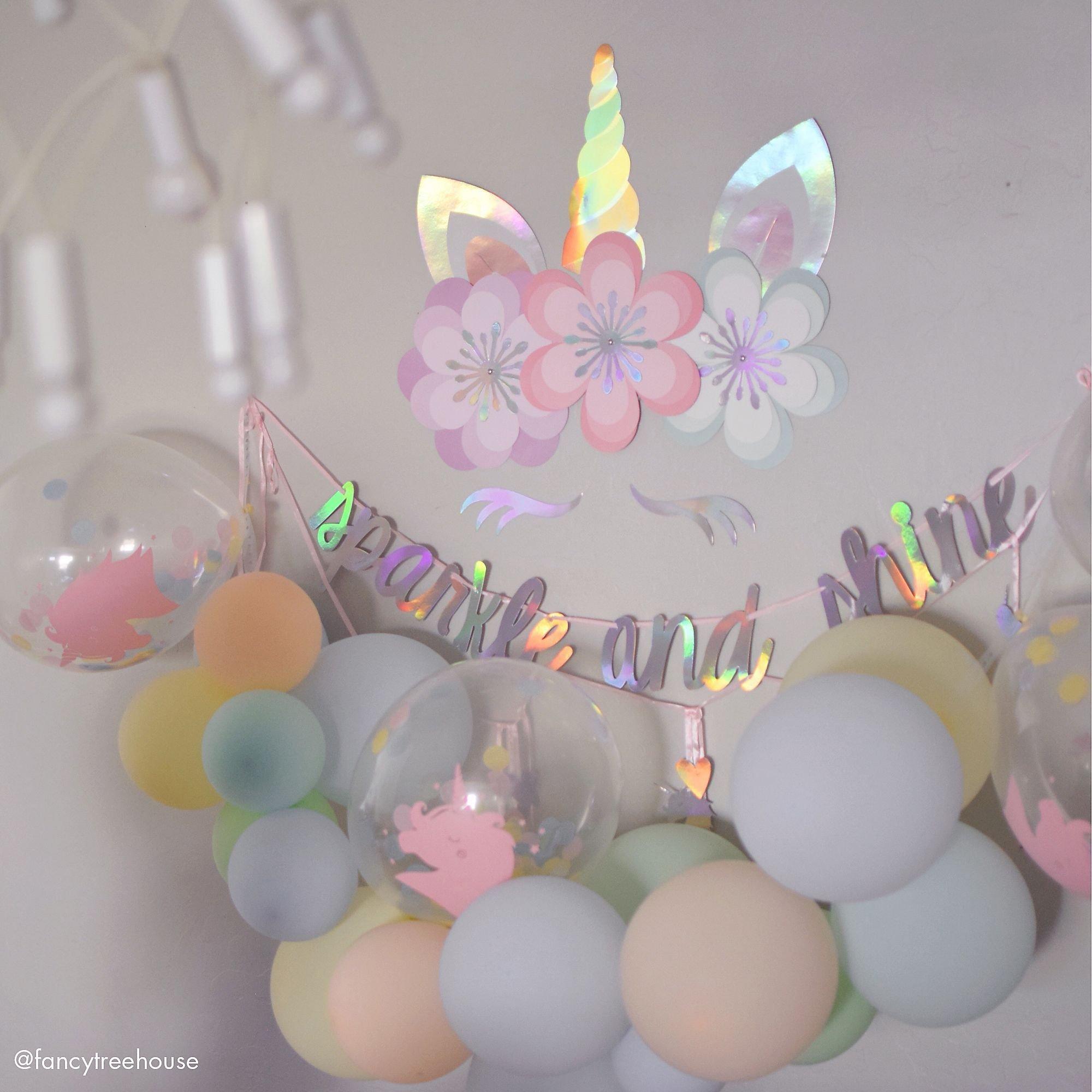 Unicorn Birthday Party Decorations, Watercolor Floral Unicorn